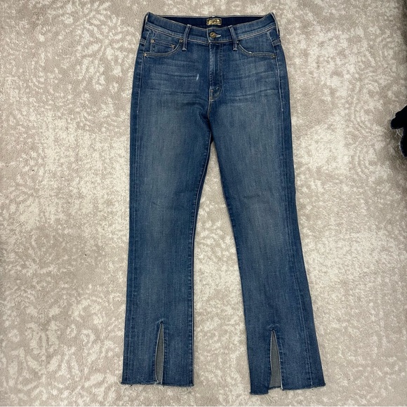 MOTHER Jeans | Slit Hem Medium Wash High Waisted Insider Slim Ankle Fray - Picture 4 of 11